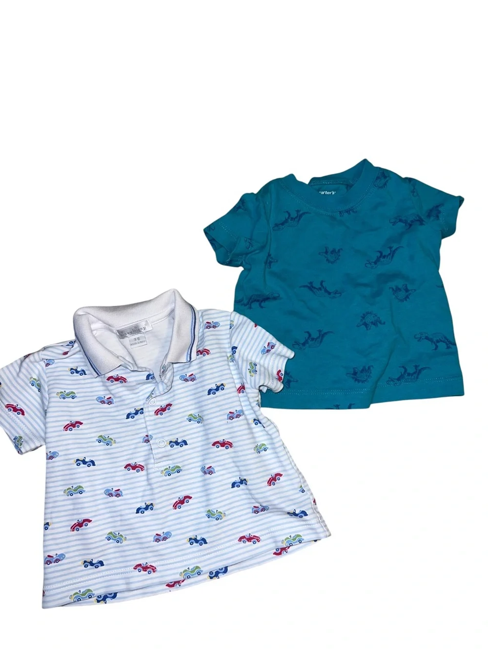 Carter's Teal Dino Tee and White Striped Car Polo Set